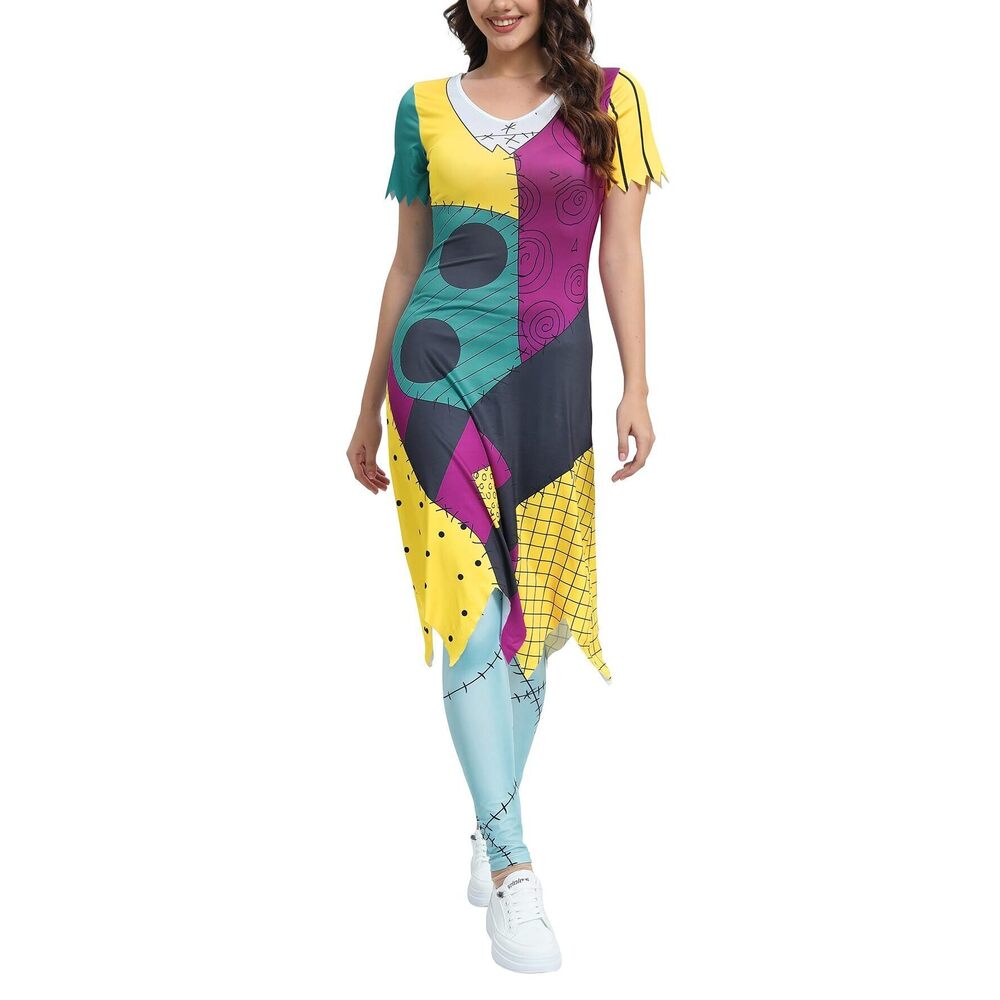 1615 Sally Dress Halloween Cosplay Sally Costume Short Sleeve Dresses